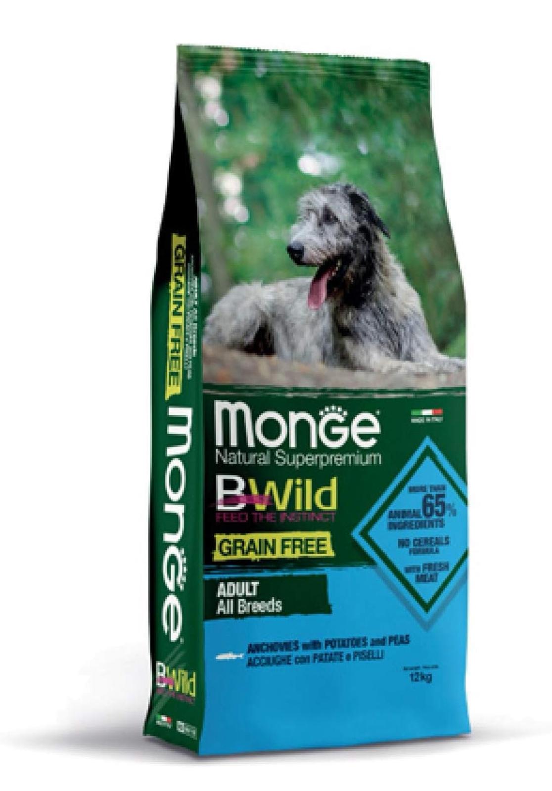 Monge Bwild grain free 12kg Acciughe patate e piselli