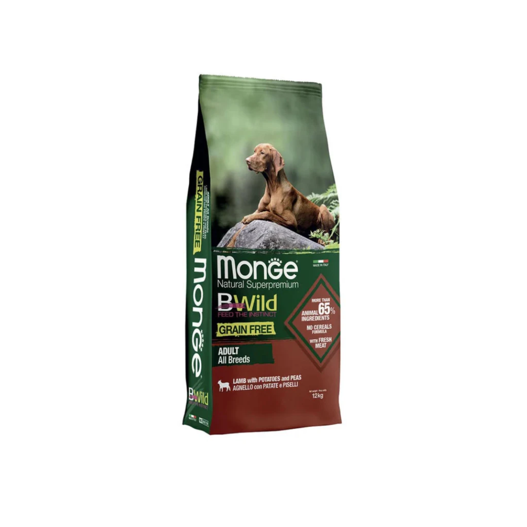 Monge Bwild grain free Agnello patate e piselli 12kg