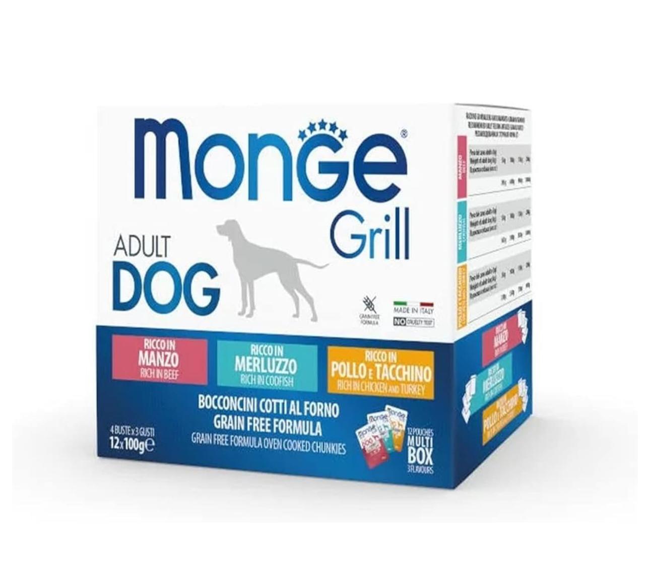 Monge grill cane 24x100gr manzo salmone maiale tacchino