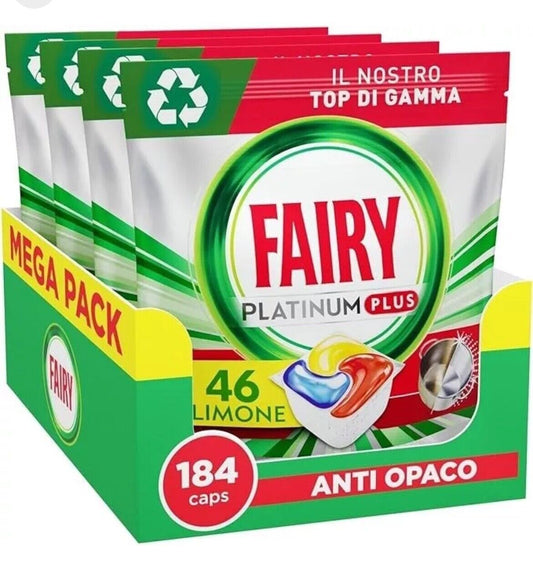 Fairy Platinum PLUS Detersivo Pastiglie Lavastoviglie Limone 184 Capsule
