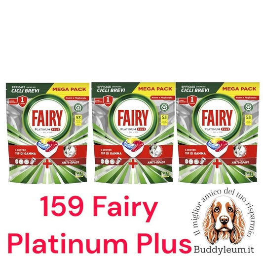 3 confezioni Fairy Platinum Pastiglie Lavastoviglie Platinum Plus 159 lavaggi x