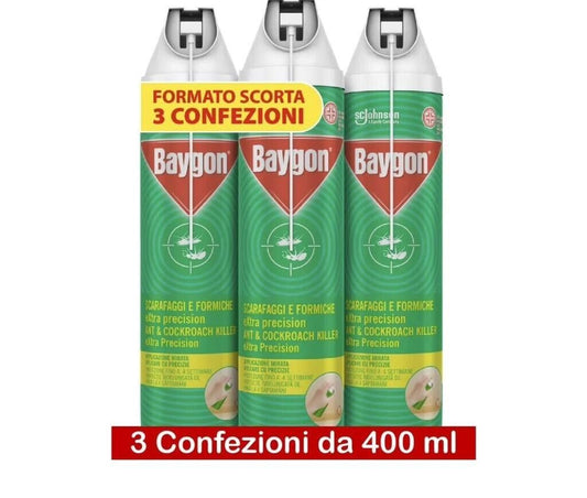 3 X Baygon Spray con Cannuccia Precision, Scarafaggi e Formiche 400 ml