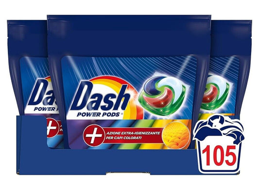 DASH Power Pods Azione Extra-Igienizzante - Detersivo Capi Colorati 105 Pods