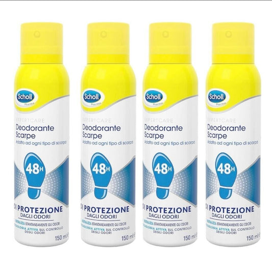 4 PEZZI di School Spray Deodorante per Piedi, Elimina Cattivi Odori, da 150ml