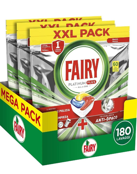 Fairy Platinum PLUS Detersivo Pastiglie Lavastoviglie Limone 180 Capsule