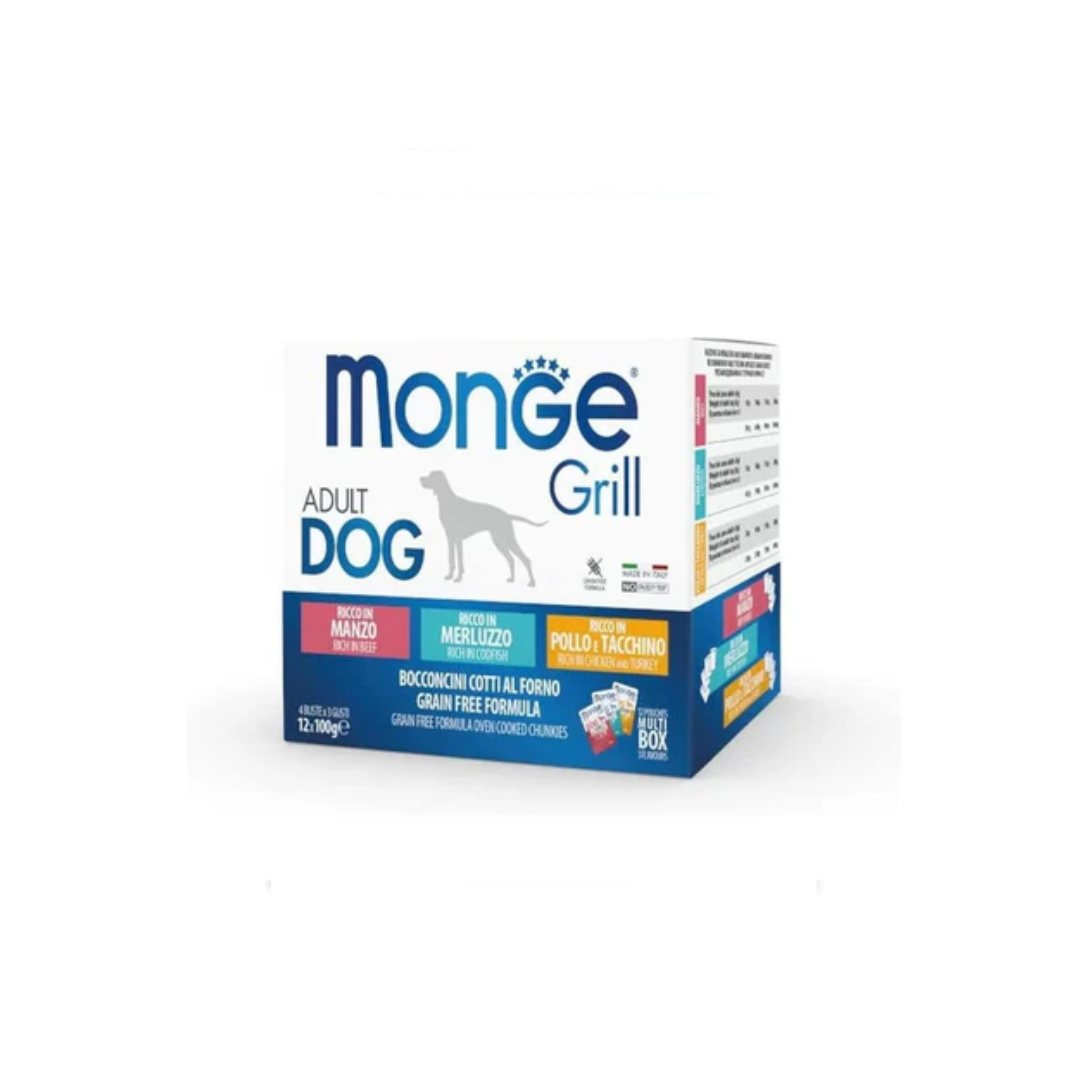 Monge grill cane 24x100gr manzo salmone maiale tacchino
