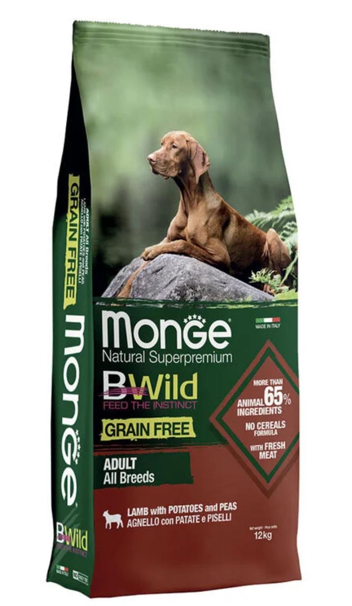 Monge Bwild grain free Agnello patate e piselli 12kg